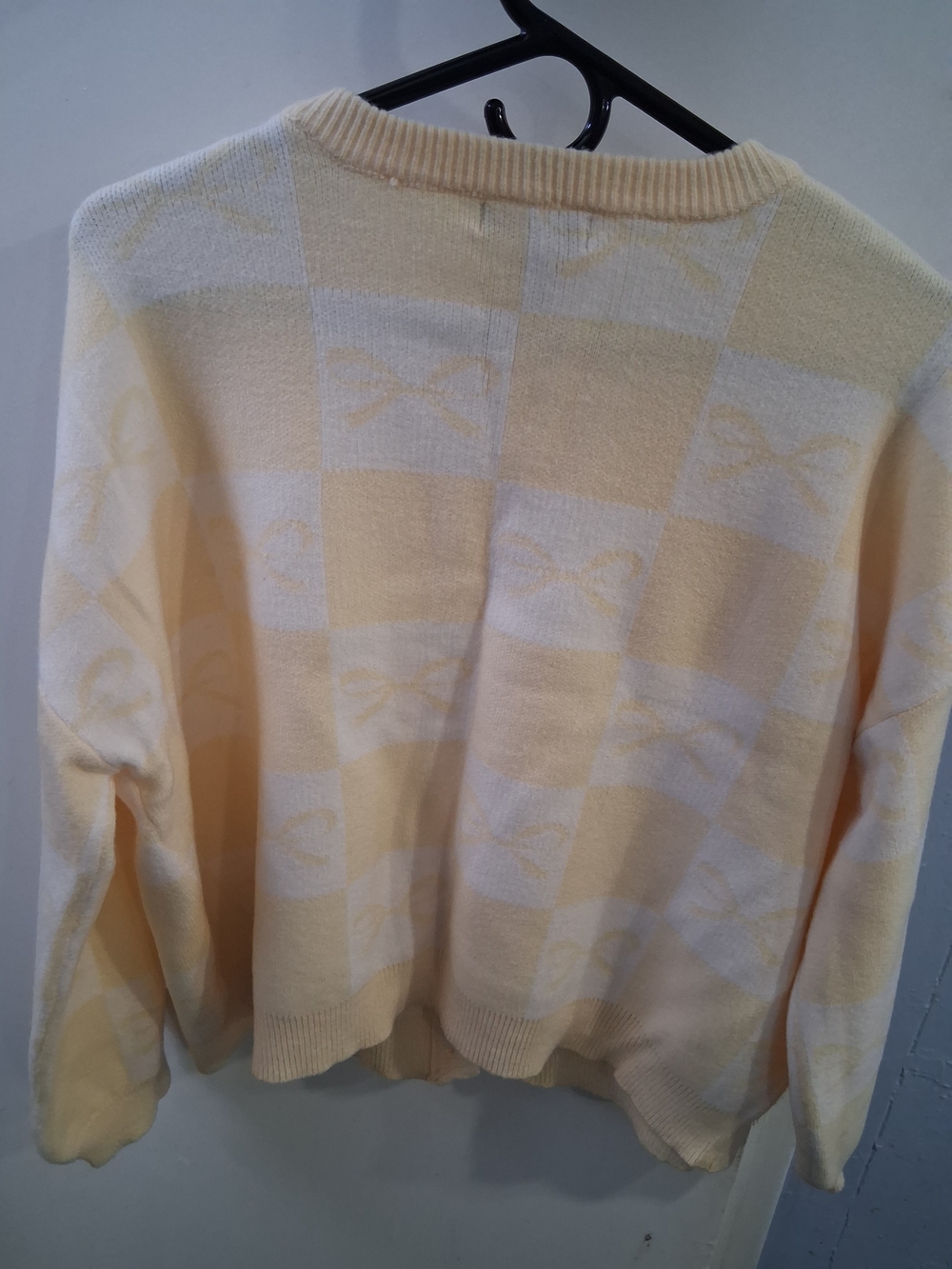 Sincerly Jules Pale Yellow & Cream Checkerbow Cardigan - Picture 3 of 3